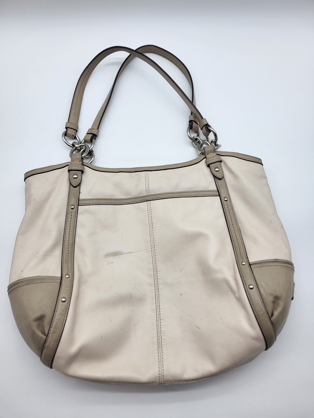 Coach Two-Tone Cream and Taupe Leather Shoulder Bag